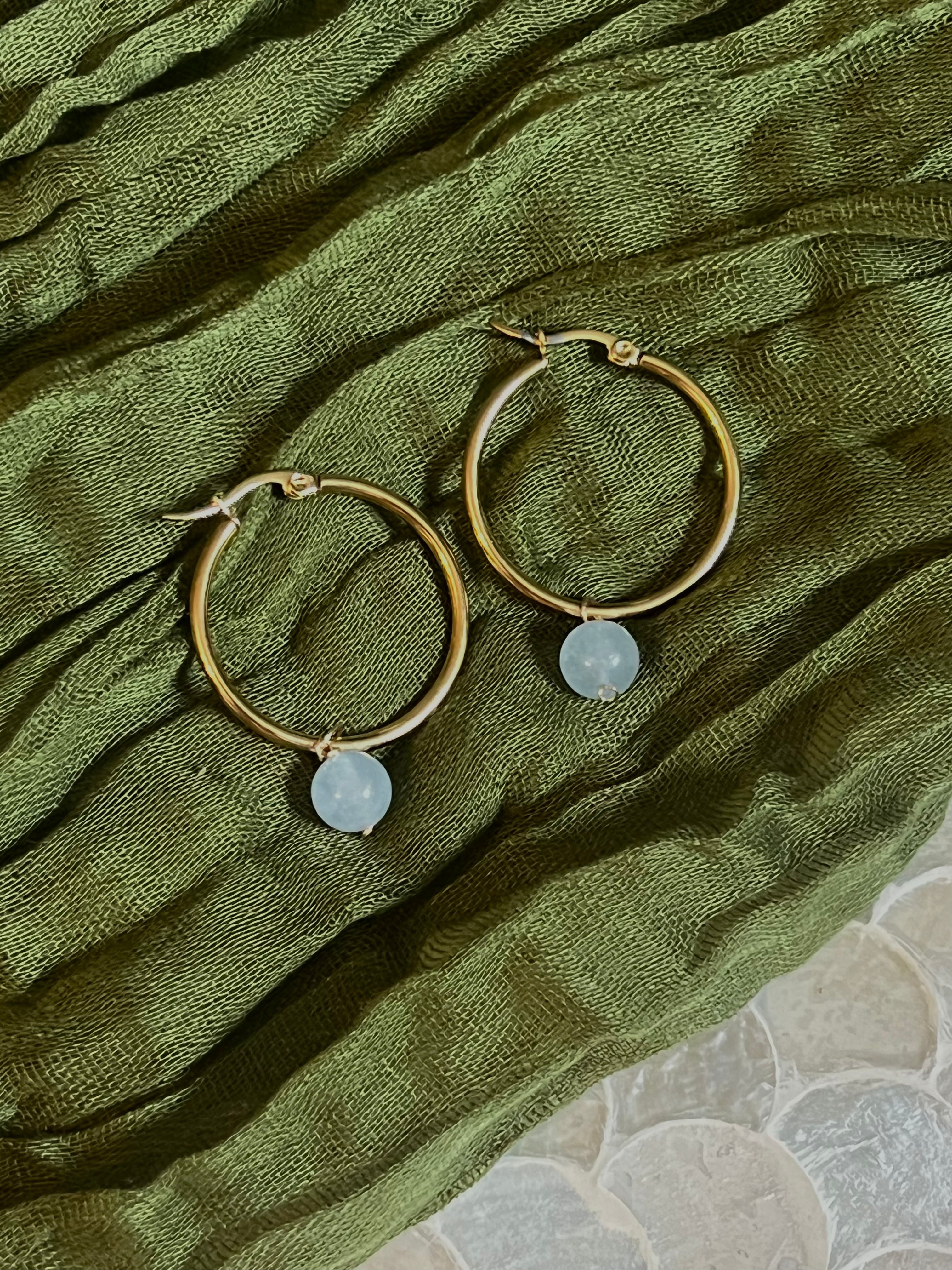 AMAZONITE SOLID GOLD HOOP EARRINGS CBK