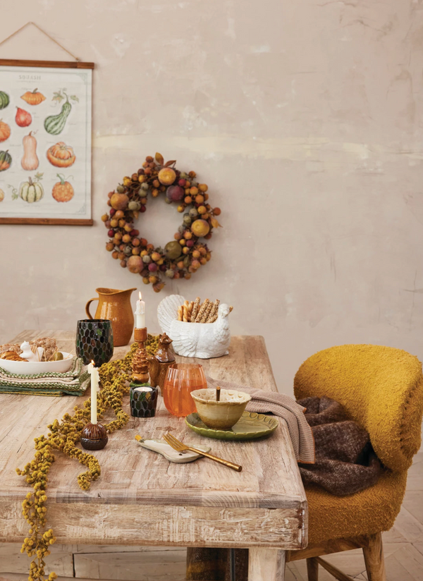 21" ROUND FAUX APPLES & BERRIES WREATH, DISTRESSED FINISH