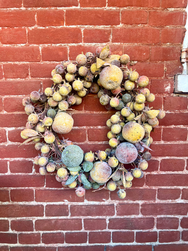21" ROUND FAUX APPLES & BERRIES WREATH, DISTRESSED FINISH