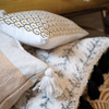 SALE-BLACK WHITE 18" COTTON PRINTED TUFTED PILLOW WITH TASSELS