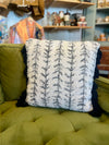 SALE-BLACK WHITE 18" COTTON PRINTED TUFTED PILLOW WITH TASSELS