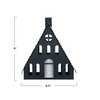 Black triangular wall art with cut-out patterns and measurements on a white background