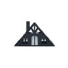 A black metal house with a triangular roof and a door, designed for Christmas decoration.
