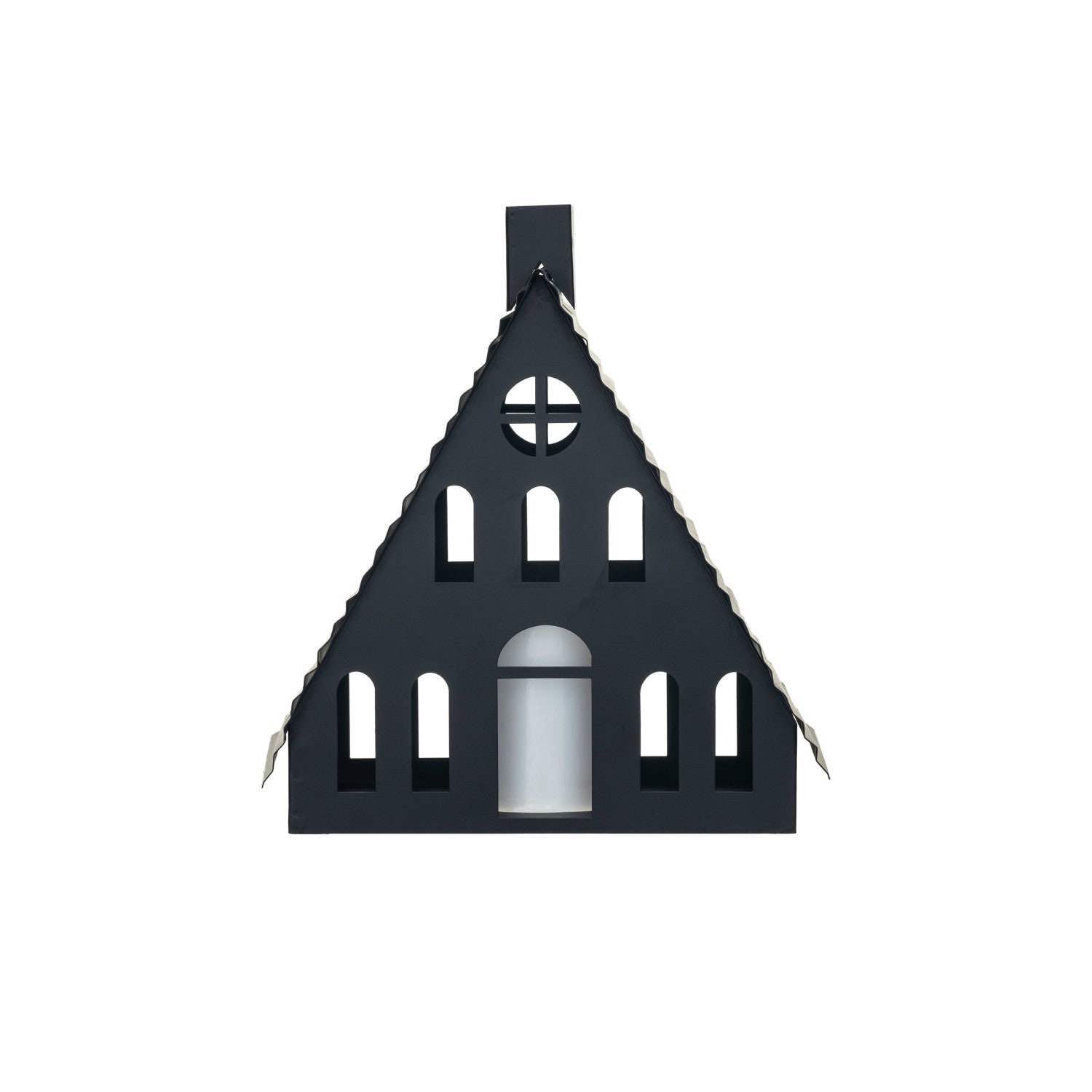 METAL HOUSE W/ LED CANDLE, BLACK
