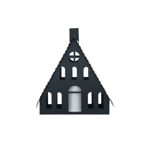 METAL HOUSE W/ LED CANDLE, BLACK