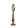 BRASS & BONE MAGNIFYING GLASS ON STAND, ANTIQUE FINISH