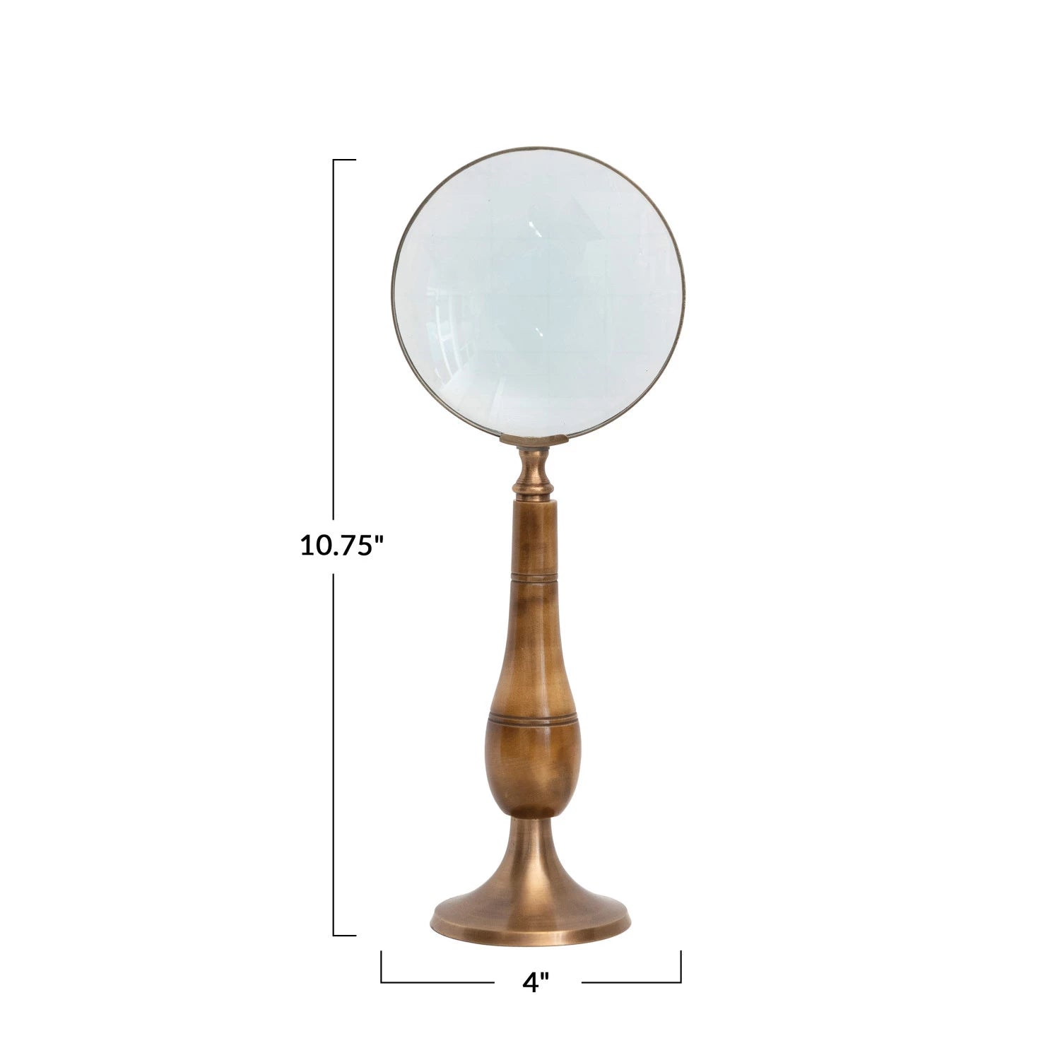 BRASS & BONE MAGNIFYING GLASS ON STAND, ANTIQUE FINISH