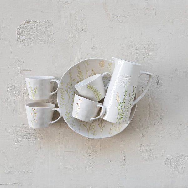 32 OZ. DEBOSSED STONEWARE PITCHER WITH BOTANICALS