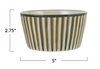 HAND-PAINTED STONEWARE STRIPED BOWL, CREAM COLOR & GREEN