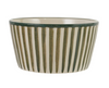 HAND-PAINTED STONEWARE STRIPED BOWL, CREAM COLOR & GREEN