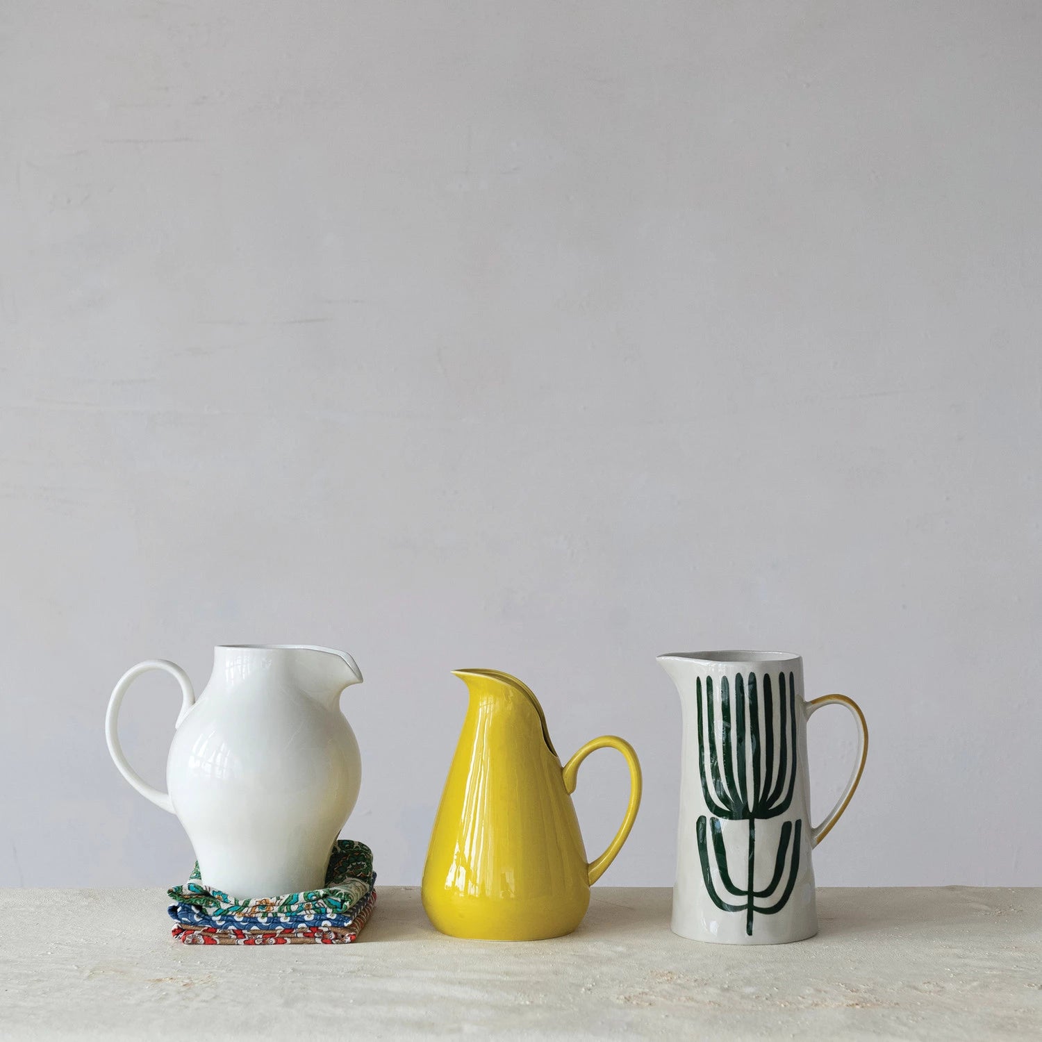 STONEWARE VINTAGE REPRODUCTION PITCHER, CHARTREUSE