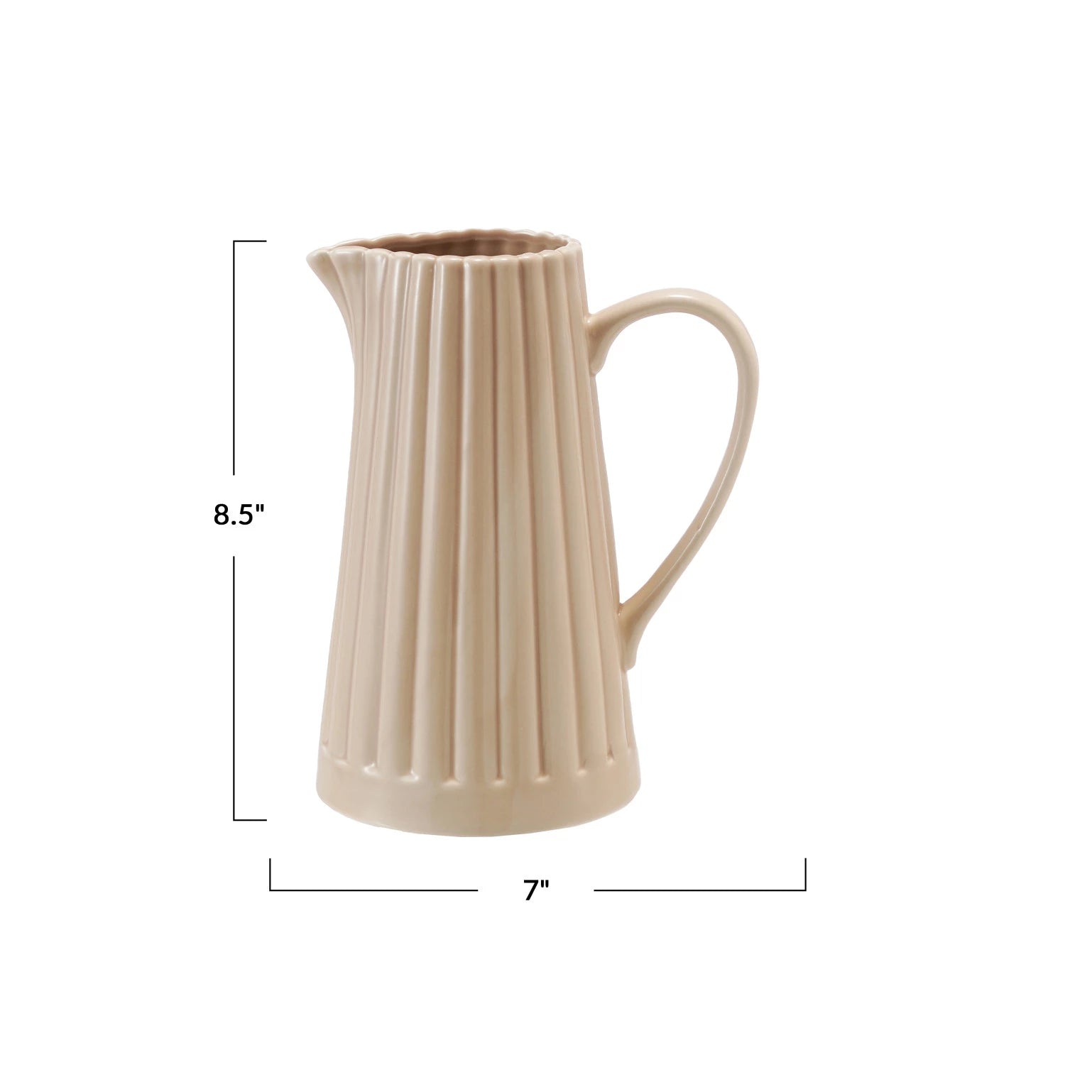 40 OZ. STONEWARE RIBBED PITCHER, REACTIVE GLAZE, CREAM COLOR