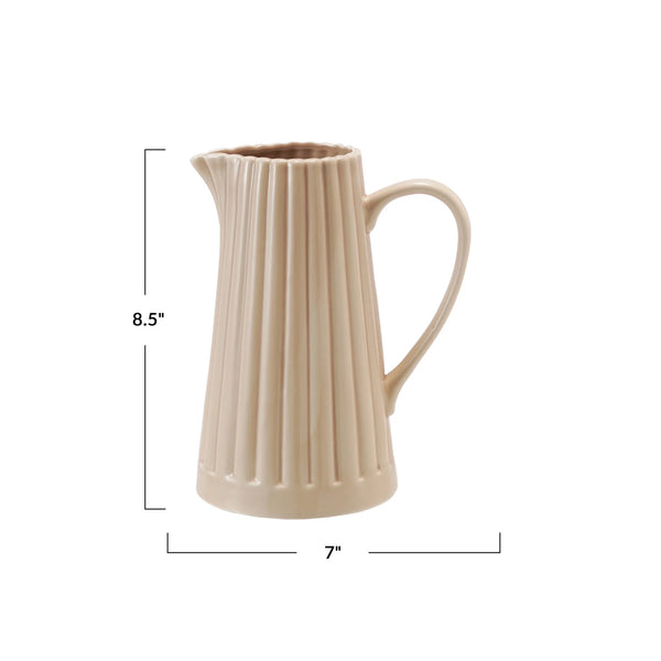40 OZ. STONEWARE RIBBED PITCHER, REACTIVE GLAZE, CREAM COLOR