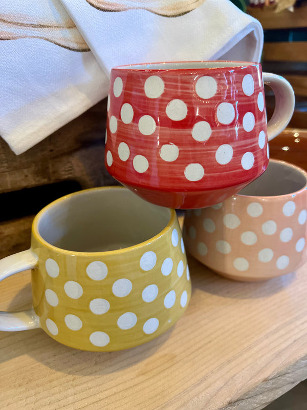 HAND-PAINTED STONEWARE MUG W/ WAX RELIEF DOTS