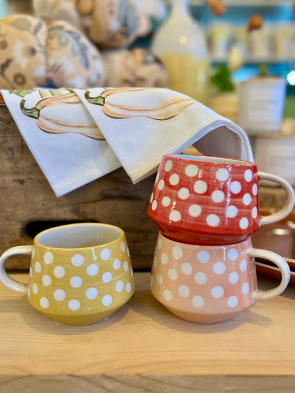 HAND-PAINTED STONEWARE MUG W/ WAX RELIEF DOTS