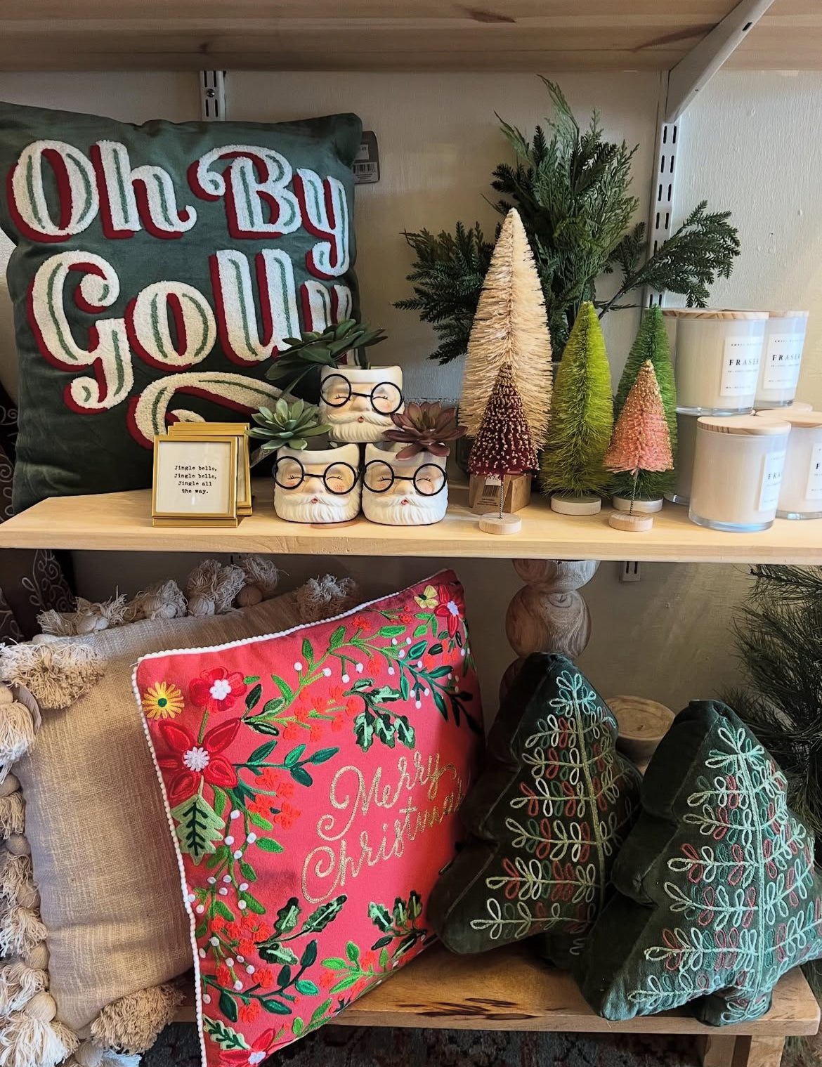 WOVEN COTTON VELVET TREE SHAPED PILLOW WITH EMBROIDERY