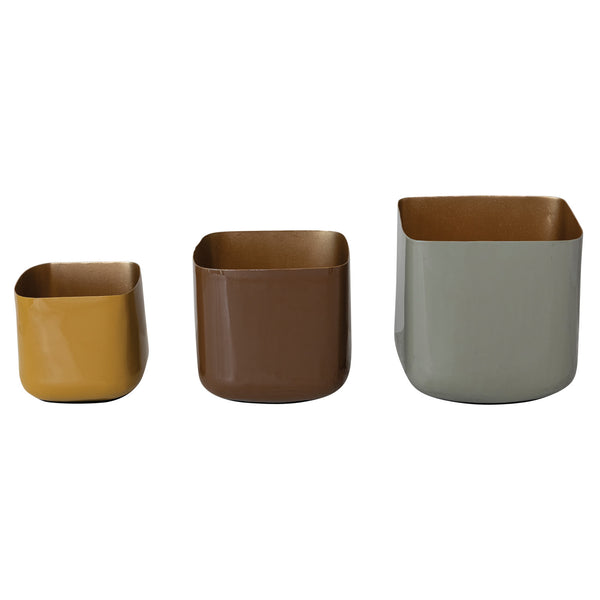Enameled Metal Planters, Set of 3 (Holds 6", 5" & 4" Pots)