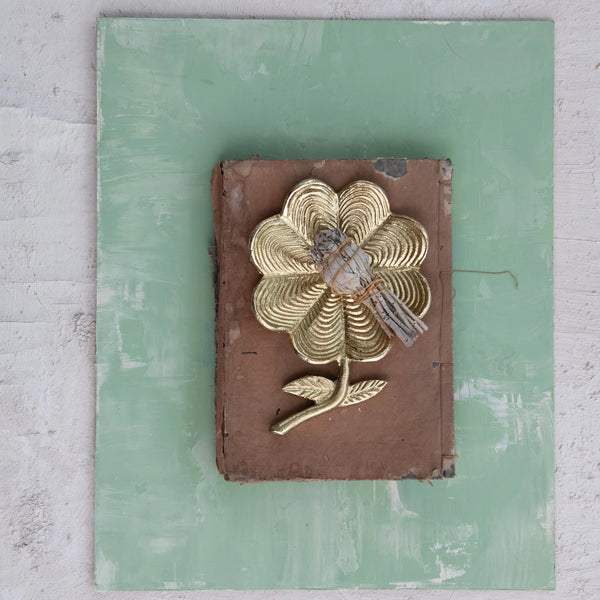CAST ALUMINUM FLOWER SHAPED DISH, GOLD FINISH