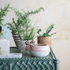 HAND-PAINTED STONEWARE PLANTER WITH FLOWERS (HOLDS 5" POT) (EACH ONE WILL VARY)