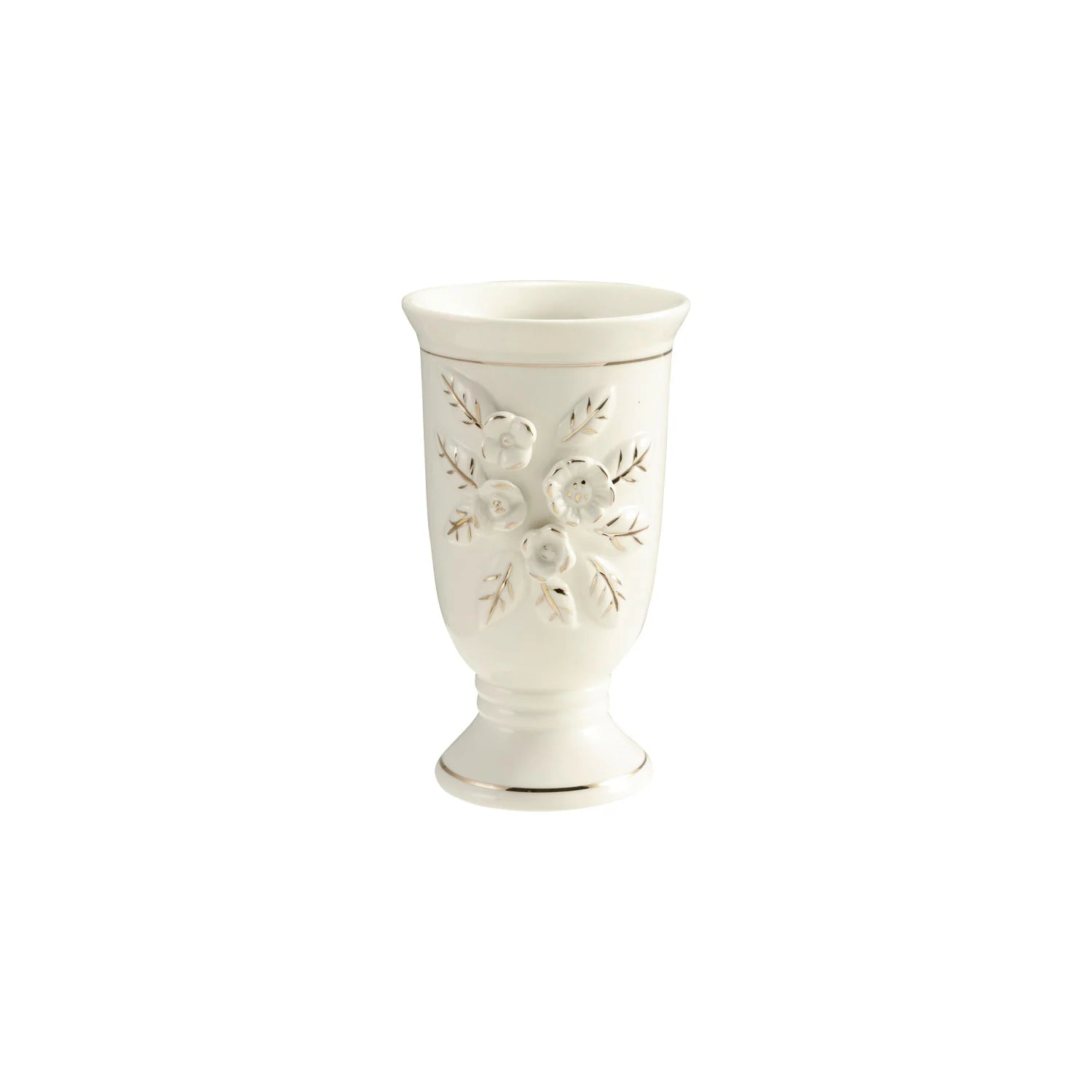 FOOTED SLENDER VASE WITH 3D FLOWERS & GOLD ELECTROPLATING