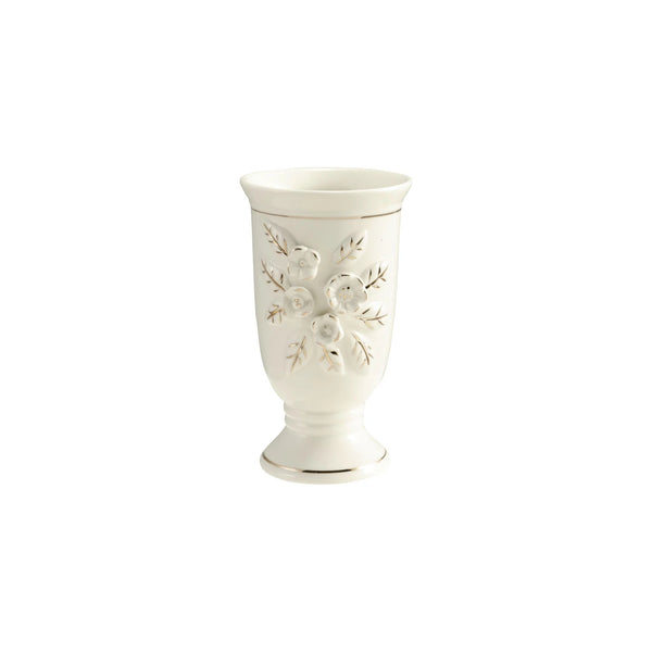 FOOTED SLENDER VASE WITH 3D FLOWERS & GOLD ELECTROPLATING