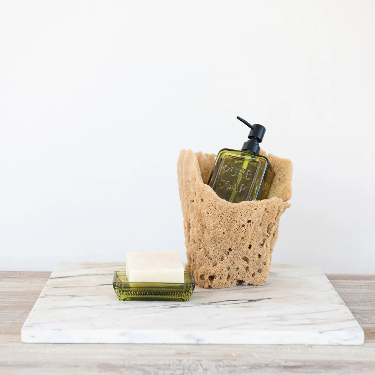 PRESSED GLASS SOAP DISH, OLIVE COLOR