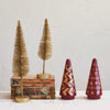 PLASTIC BOTTLE BRUSH W/ GLITTER & WOOD BASE, GOLD FINISH