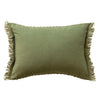WOVEN COTTON LUMBAR PILLOW W/ METALLIC GOLD THREAD & FRINGE, GREEN