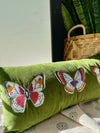COTTEN VELVET LUMBAR PILLOW WITH EMBROIDERED BUTTERFLIES & CHAMBRAY BACK
