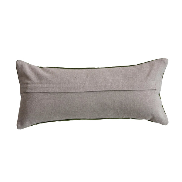 COTTEN VELVET LUMBAR PILLOW WITH EMBROIDERED BUTTERFLIES & CHAMBRAY BACK