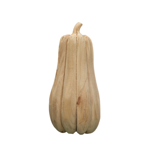 HAND-CARVED POPLAR WOOD PUMPKIN, NATURAL