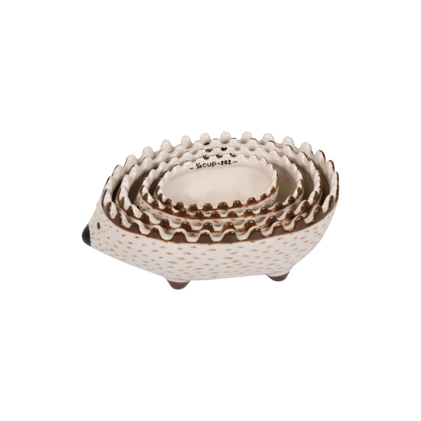 HAND-PAINTED HEDGEHOG MEASURING CUPS, SET OF 4