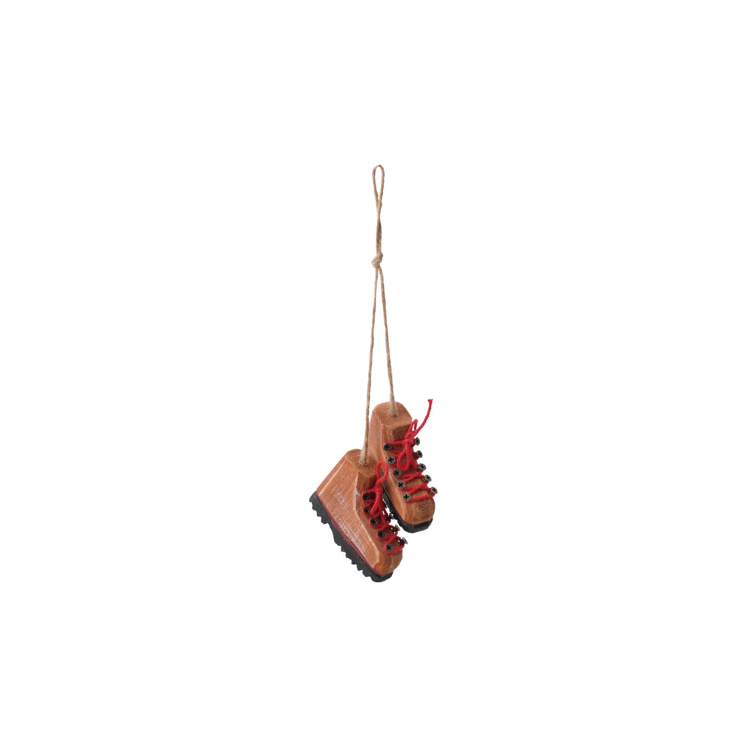 Pine Wood Hiking Boots Ornament with Red Cotton Laces