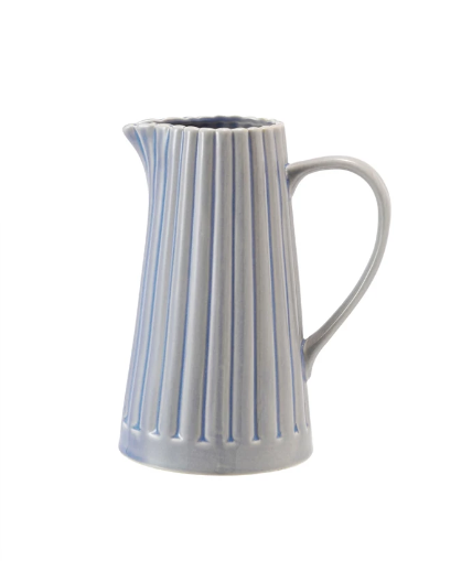 40 OZ. STONEWARE RIBBED PITCHER, REACTIVE GLAZE, LIGHT BLUE