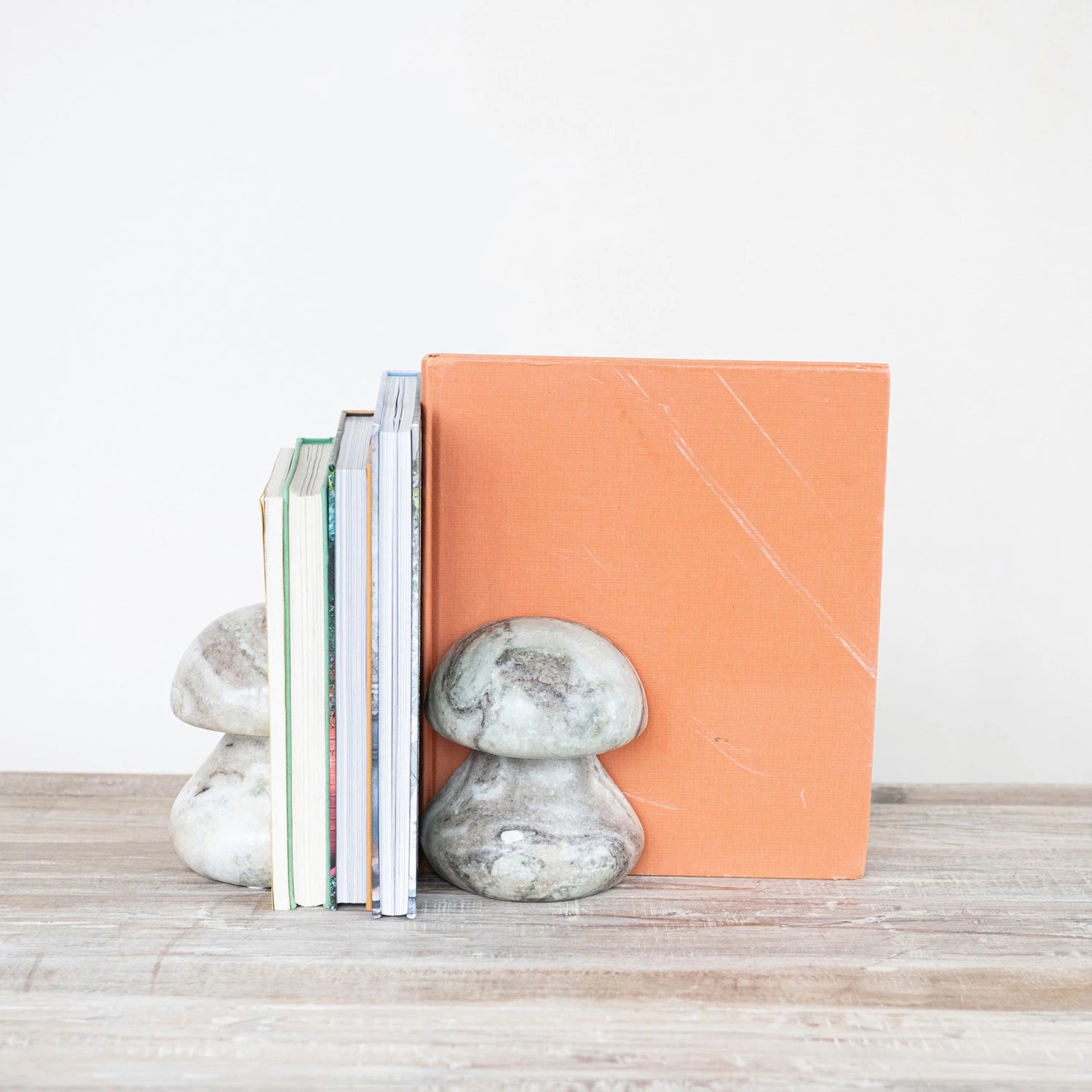 MARBLE MUSHROOM SHAPED BOOKENDS, MINT CHOCOLATE COLOR, SET OF 2