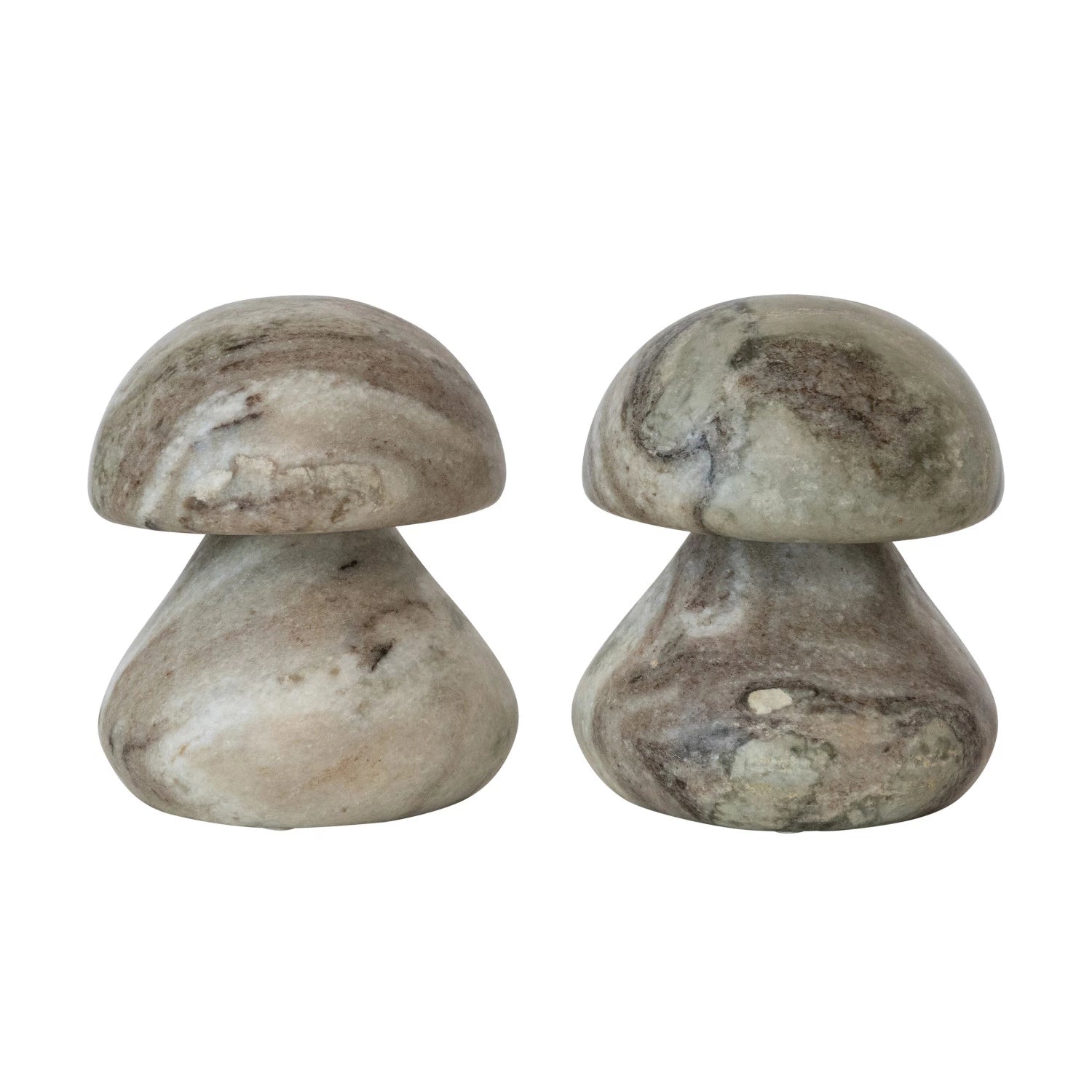 MARBLE MUSHROOM SHAPED BOOKENDS, MINT CHOCOLATE COLOR, SET OF 2