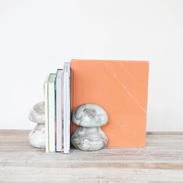 MARBLE MUSHROOM SHAPED BOOKENDS, MINT CHOCOLATE COLOR, SET OF 2