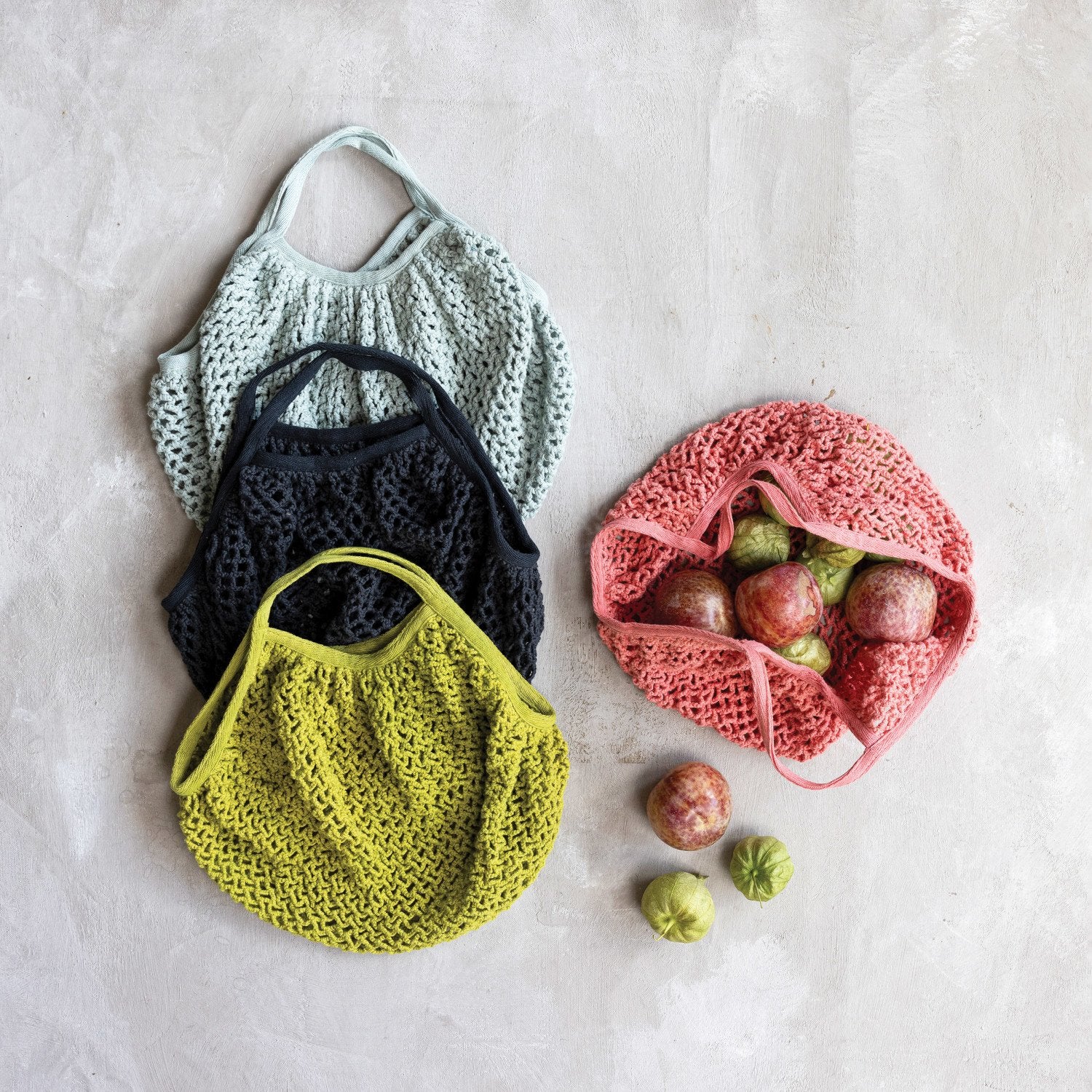 COTTON CROCHETED MARKET BAG, 4 COLORS