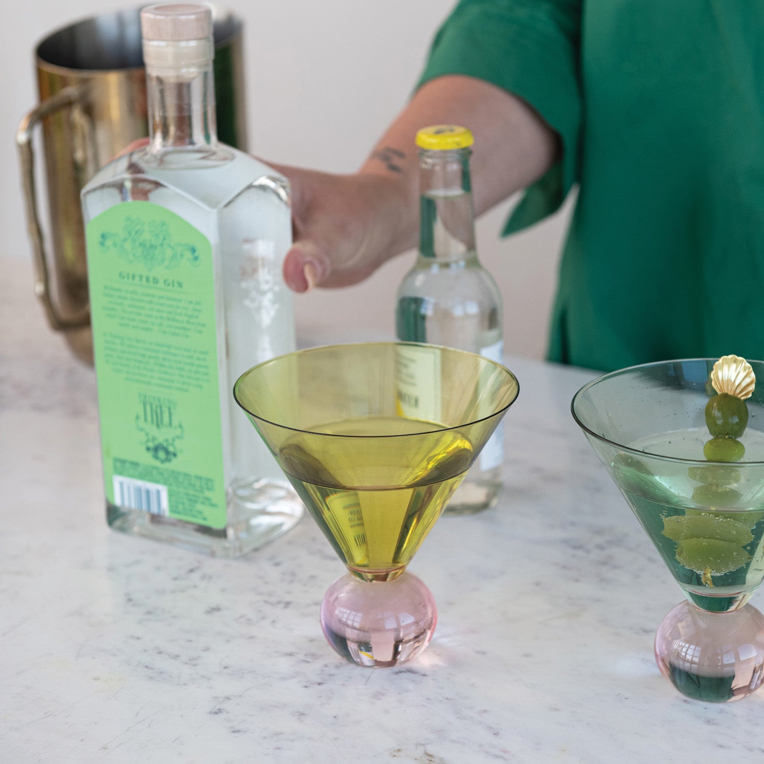 12 OZ. TWO-TONE MARTINI GLASS WITH BALL STEM