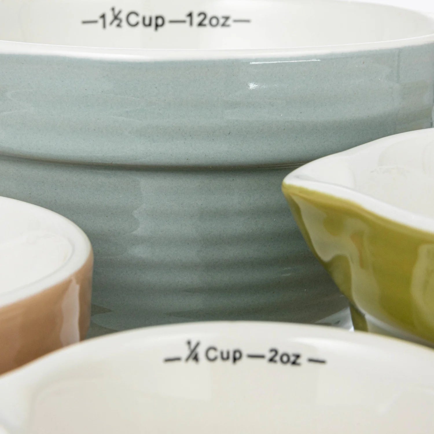 STONEWARE BATTER BOWL MEASURING CUPS, 4 COLORS, SET OF 4