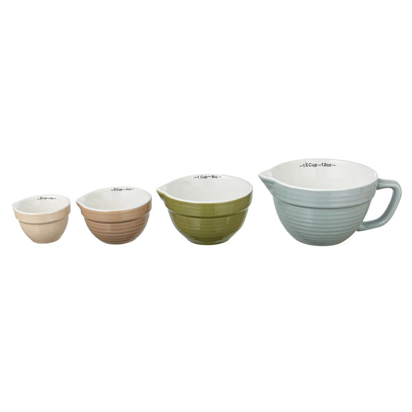 STONEWARE BATTER BOWL MEASURING CUPS, 4 COLORS, SET OF 4