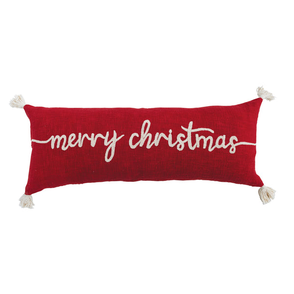 Cotton Lumbar Pillow with Tassels & Embroidered "Merry Christmas"
