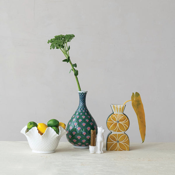 STONEWARE VASE WITH WAX RELIEF DESIGN, YELLOW