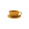 GOLDEN RIBBED MUG W/ SAUCER, REACTIVE GLAZE