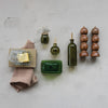 4 OZ. GLASS BITTER BOTTLE WITH METAL STOPPER, OLIVE COLOR & GOLD FINISH