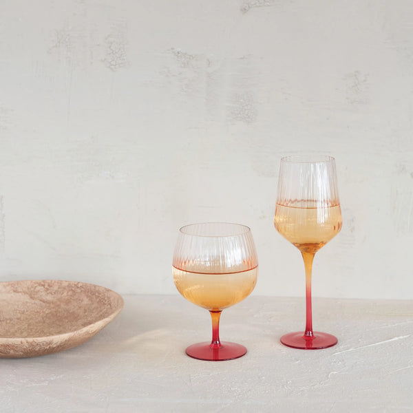14 OZ. STEMMED FLUTED WINE GLASS, ORANGE COLOR OMBRE
