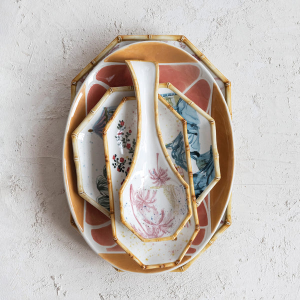 OVAL STONEWARE PLATTER WITH WAX RELIEF DESIGN