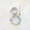CERAMIC PAINT PALETTE SAUCER W/ TEACUP & BRUSH SHAPED STIRRER, SET OF 3