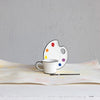 CERAMIC PAINT PALETTE SAUCER W/ TEACUP & BRUSH SHAPED STIRRER, SET OF 3