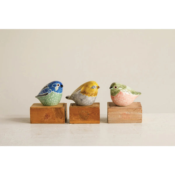 HAND-PAINTED STONEWARE BIRD, 3 COLORS
